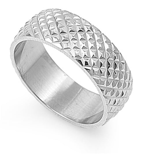 Women's Men's Diamond-Cut Ring Stainless Steel Band New 8mm Sizes 5-13