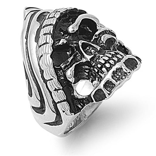 Men's Heavy Skull Biker Ring Polished Stainless Steel Band New 31mm Sizes 9-15