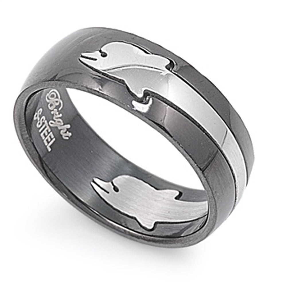 Women's Dolphin Ring Unique Polished Stainless Steel Band USA 8mm Sizes 9-13