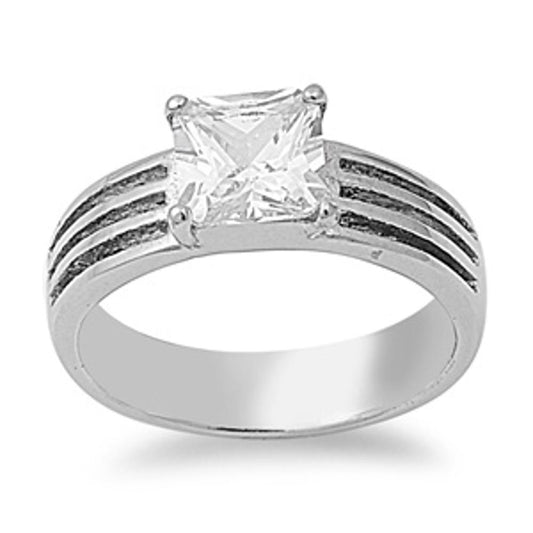 Woman's Wedding Clear CZ Ring Traditional Stainless Steel Band 7mm Sizes 5-10
