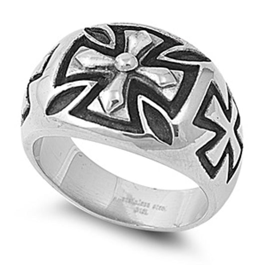 Men's Cross Biker Ring Polished Stainless Steel Band New USA 18mm Sizes 8-14