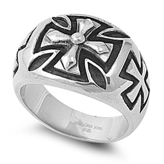Men's Cross Biker Ring Polished Stainless Steel Band New USA 18mm Sizes 8-14