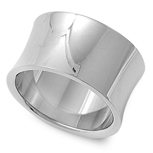 Woman's Wide Ring Traditional Polished Stainless Steel Band 14mm Sizes 7-15