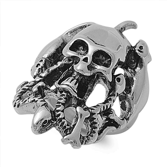 Mens Heavy Skull Snake Bone Biker Ring Stainless Steel Band New 36mm Sizes 9-15