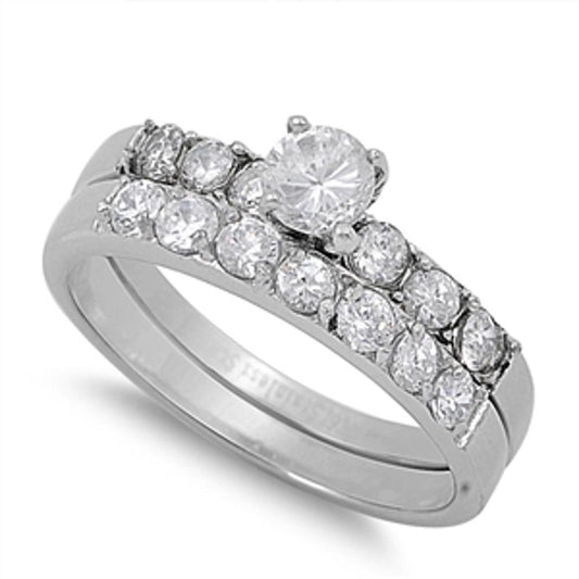 Women's Wedding Solitaire Clear CZ Ring New 316L Stainless Steel Band Sizes 5-10