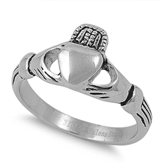 Claddagh Heart Love Promise Ring New 316L Stainless Steel Celtic Band Sizes 6-10