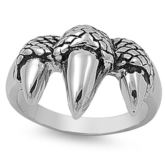 Biker Fang Claw Pincer Snake Chopper Ring 316L Stainless Steel Band Sizes 8-13