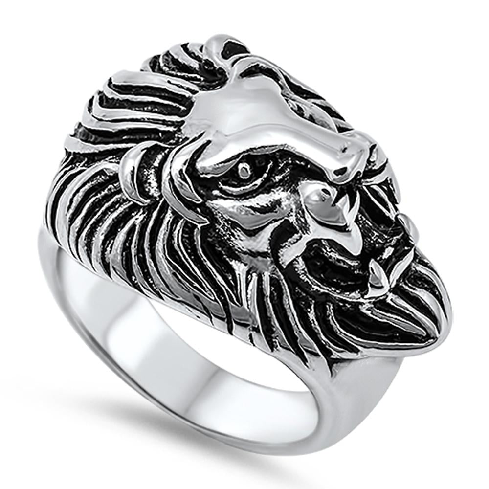 Large Men's Lion Head Sideways Cat Ring New 316L Stainless Steel Band Sizes 8-15