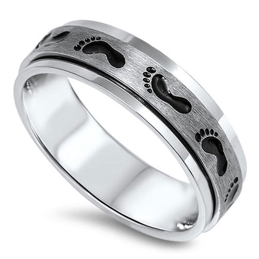 Spinner Footprint Baby Classic Ring 316L Stainless Steel Brushed Band Sizes 8-15
