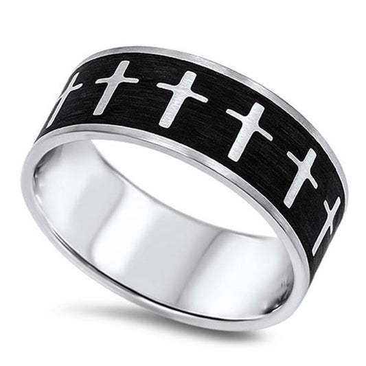 Women's Men's Cross Christian Jesus Ring 316L Stainless Steel Band Sizes 8-15