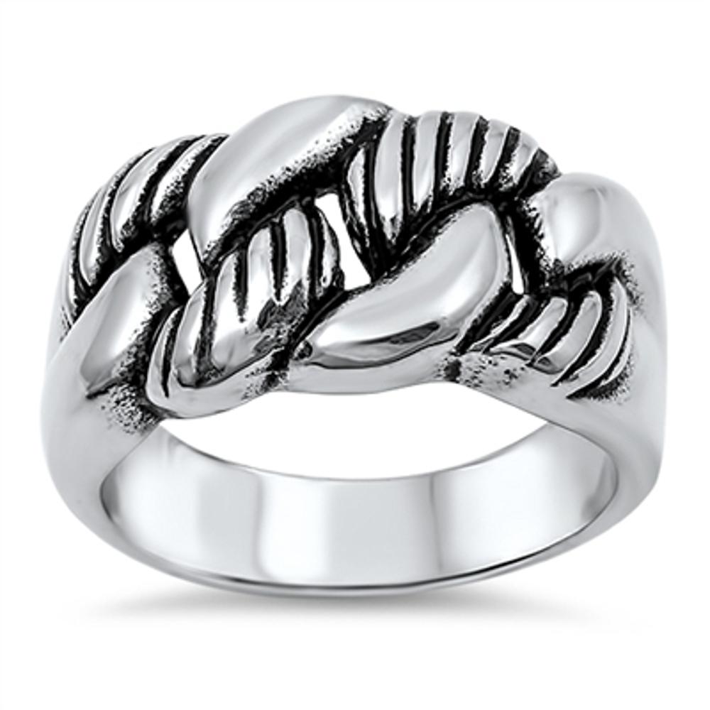 Women's Bali Rope Knot Link Braid Ring New 316L Stainless Steel Band Sizes 9-14