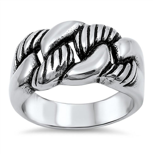 Women's Bali Rope Knot Link Braid Ring New 316L Stainless Steel Band Sizes 9-14