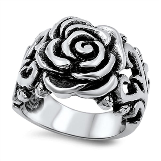 Women's Rose Flower Heart Promise Ring New 316L Stainless Steel Band Sizes 9-14