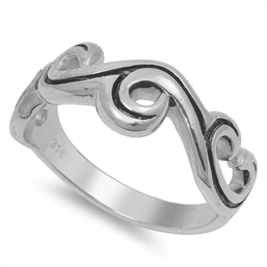 Unique Designer Wave Polished Ring New 316L Stainless Steel Band Sizes 8-15