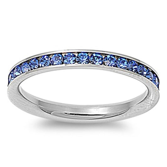 Woman's Blue Sapphire Eternity Ring Stainless Steel Band New USA 3mm Sizes 3-10