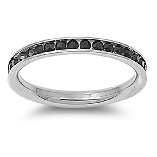 Woman's Black CZ Ring Eternity Stainless Steel Band New USA 3mm Sizes 3-10