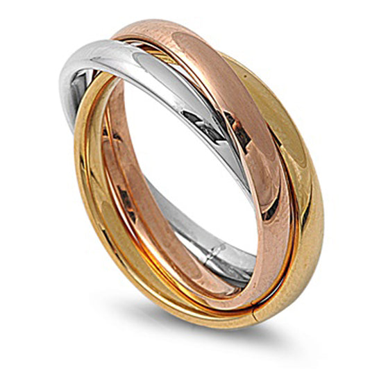 Womans Mens Gold Tone Triple Ring Polished Stainless Steel Band 3mm Sizes 3-12