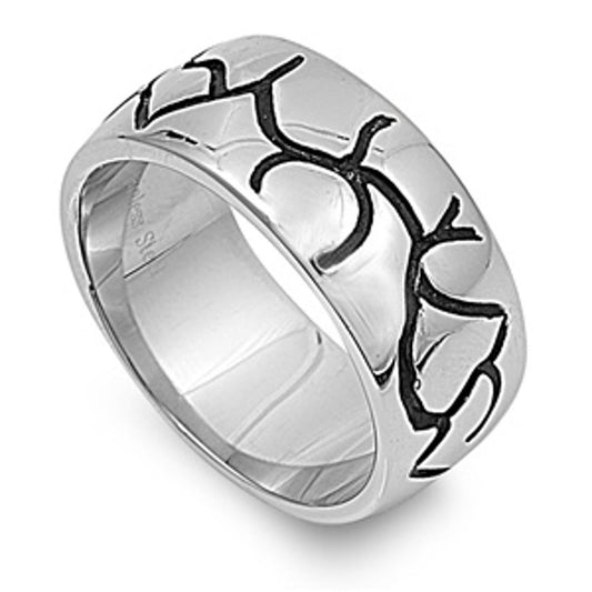 Woman's Men's Ring Fashion Stainless Steel Cracked Band New USA 16mm Sizes 8-13