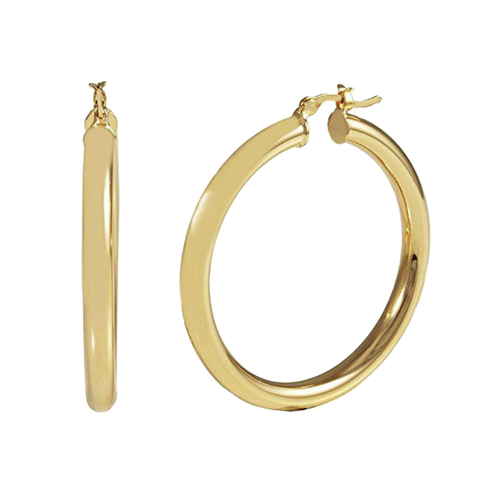 10k Yellow Gold 30mm Hinged Pincatch Round Tube Hoop Earrings