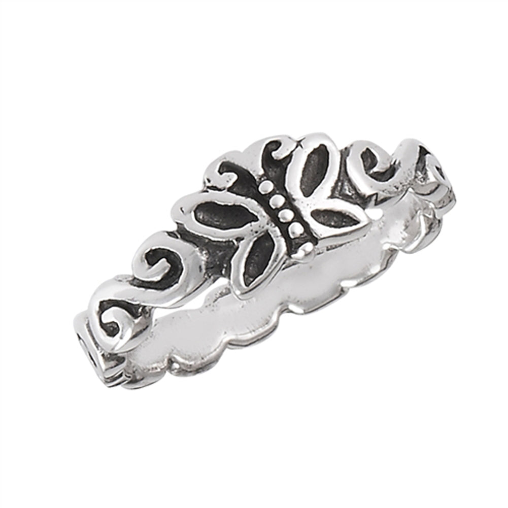 Oxidized Butterfly Infinity Swirl Ring New .925 Sterling Silver Band Sizes 1.5-8