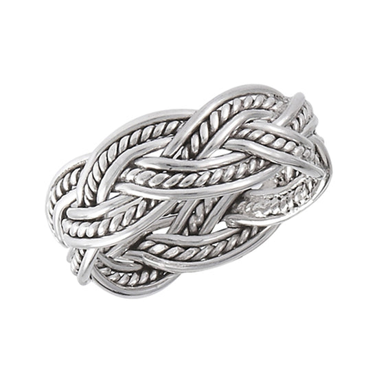 Wide Weave Eternity Rope Criss Cross Knot Ring Sterling Silver Band Sizes 1-10