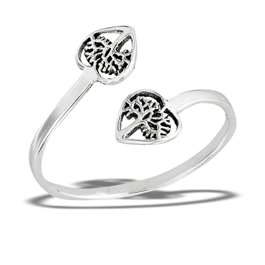 Adjustable Filigree Tree of Life Heart Ring .925 Sterling Silver Band Sizes 5-8