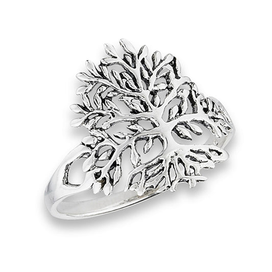 Wide Tree of Life Filigree Ring .925 Sterling Silver Leaf Root Band Sizes 5-9