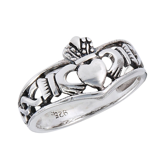 Claddagh Heart Friendship Ring Sterling Silver Celtic Chevron Band Sizes 4-10