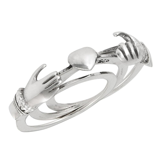 Hands Holding Heart Promise Ring Set New .925 Sterling Silver Band Sizes 5-9