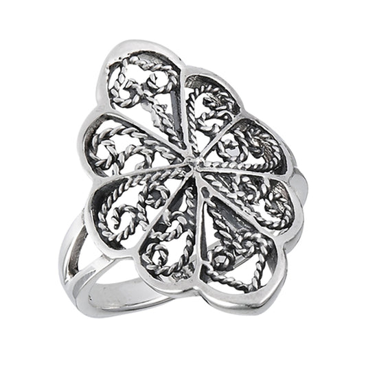 Wide Oxidized Filigree Rope Heart Ring New .925 Sterling Silver Band Sizes 6-9