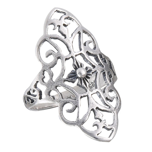 Wide Filigree Scroll Cutout Flower Ring New .925 Sterling Silver Band Sizes 6-10