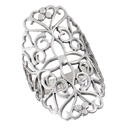 Wide Filigree Cross Heart Cutout Ring New .925 Sterling Silver Band Sizes 7-10