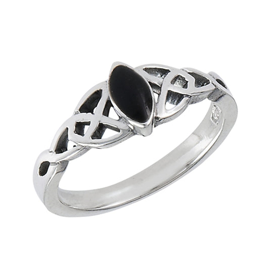 Marquise Black Onyx Celtic Knot Ring New .925 Sterling Silver Band Sizes 4-8