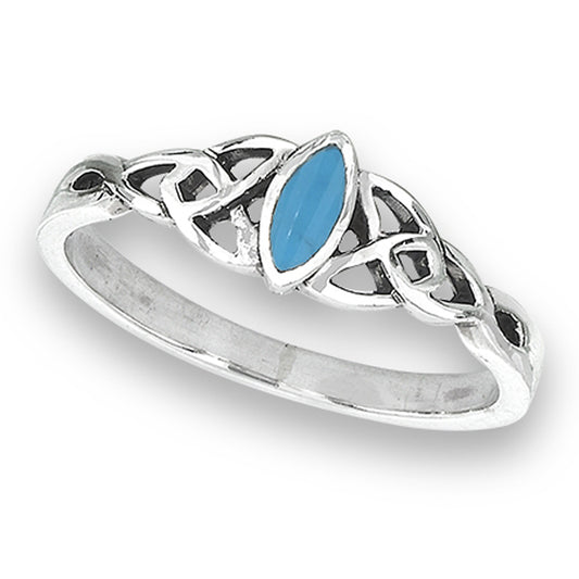 Turquoise Oxidized Celtic Trinity Knot Ring .925 Sterling Silver Band Sizes 4-8