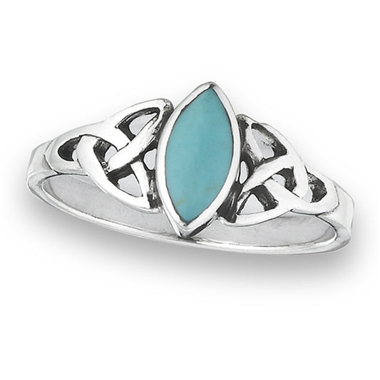 Oxidized Marquise Turquoise Ring 925 Sterling Silver Celtic Knot Band Sizes 5-9