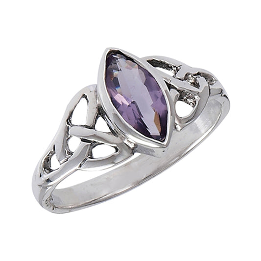 Amethyst CZ Triquetra Celtic Knot Ring New .925 Sterling Silver Band Sizes 5-9
