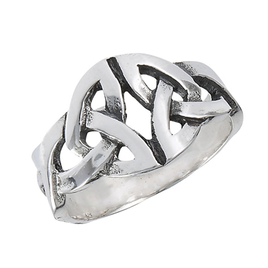Oxidized Celtic Triquetra Knot Ring Sterling Silver Criss Cross Band Sizes 4-9