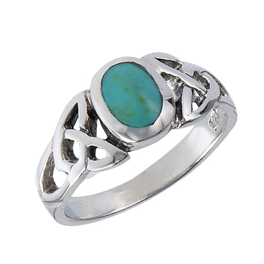 Oval Turquoise Celtic Endless Knot Ring New .925 Sterling Silver Band Sizes 4-9