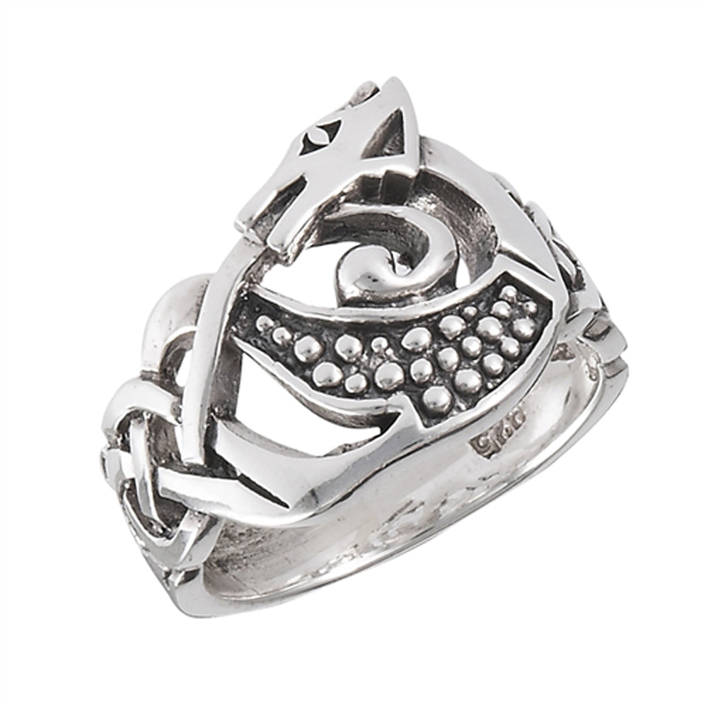 Oxidized Celtic Dragon Infinity Knot Ring .925 Sterling Silver Band Sizes 6-13