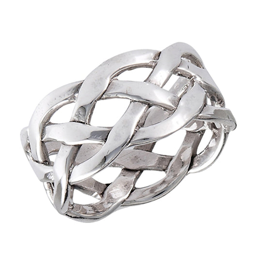 Wide Weave Mesh Knot Celtic Wedding Ring New 925 Sterling Silver Band Sizes 7-12