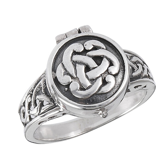 Locket Oxidized Celtic Knot Ring .925 Sterling Silver Filigree Band Sizes 6-10