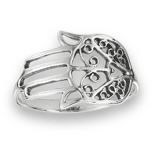 Wide Hamsa Filigree Hand of God Ring New .925 Sterling Silver Band Sizes 5-9