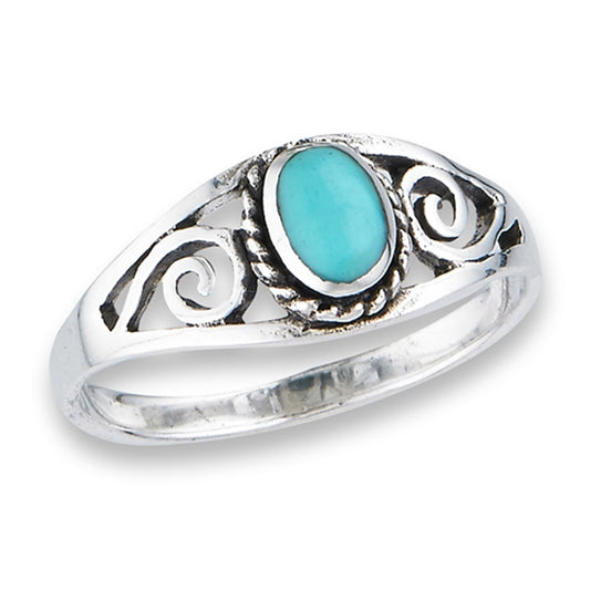 Oxidized Turquoise Filigree Swirl Rope Halo Ring Sterling Silver Band Sizes 5-9