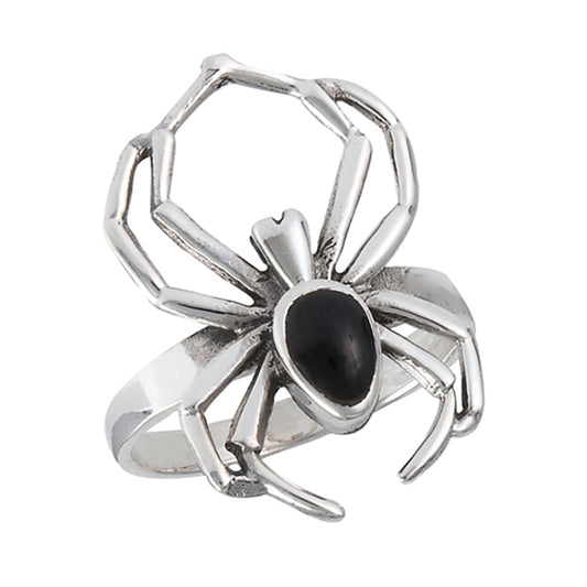 Black Onyx Wide Scary Spider Ring New .925 Sterling Silver Band Sizes 7-12
