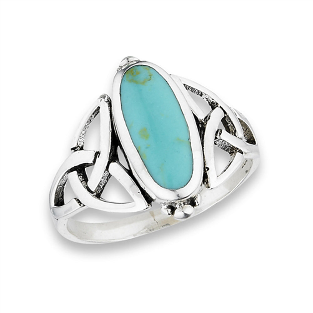 Simulated Turquoise Celtic Knot Marquise Ring - .925 Sterling Silver Band, Size 6