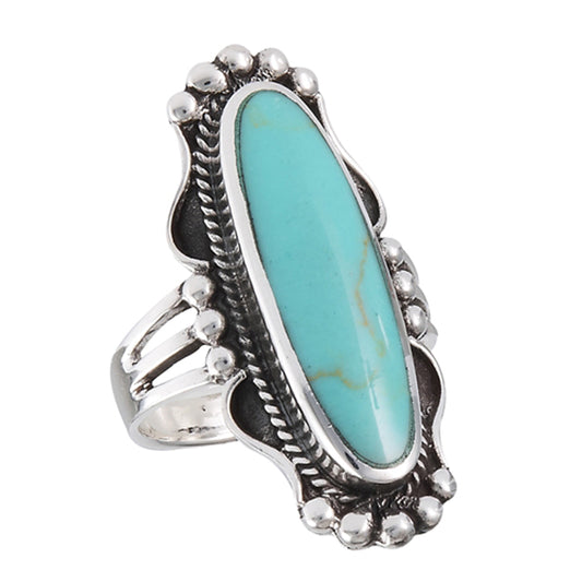Wide Turquoise Bali Design Statement Ring .925 Sterling Silver Band Sizes 7-10