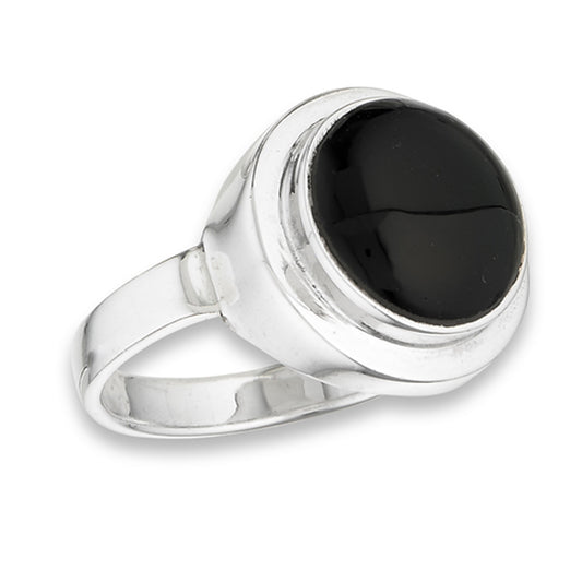 Round Black Onyx Men's Solitaire Ring New .925 Sterling Silver Band Sizes 6-10