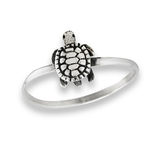 Oxidized Sea Turtle Detailed Shell Ring New .925 Sterling Silver Band Sizes 4-8