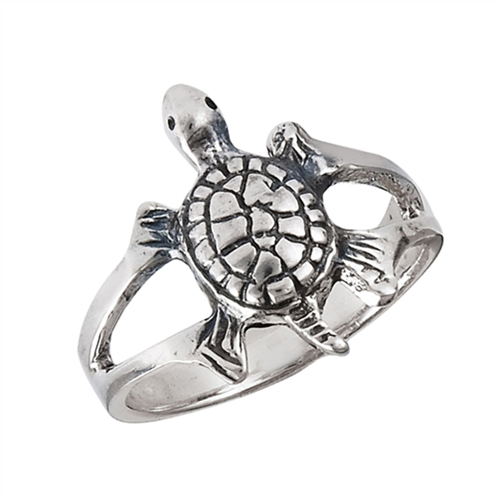 Oxidized Sea Turtle Animal Shell Ring New .925 Sterling Silver Band Sizes 3-9