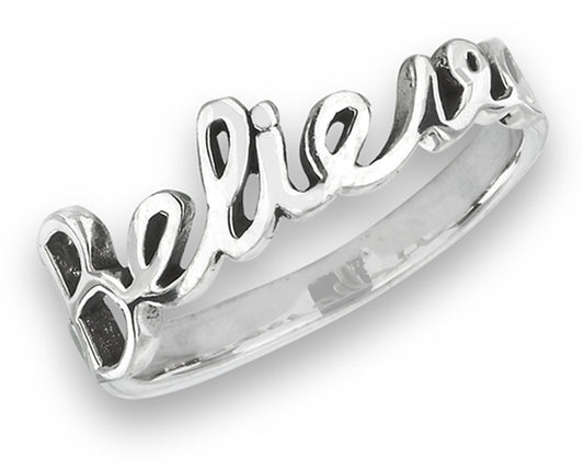 Believe Script Word Hope Fashion Ring New .925 Sterling Silver Band Sizes 6-9